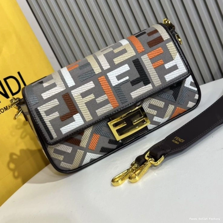 Affordable HOT Grey Medium Fendi Canvas Multi Bag Motif FF In Baguette 0727
